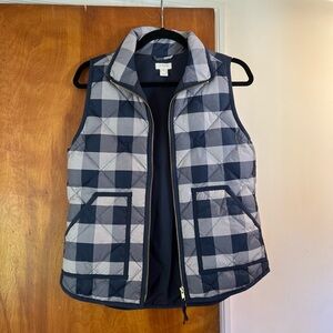 J. Crew Navy Blue Gingham Puffer Vest